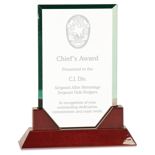 9 3/4" Rectangle Jade Glass on a Rosewood Piano Finish Base