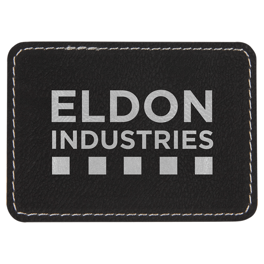 3 1/2" x 2 1/2" Black/Silver Rectangle Leatherette Patch with Adhesive
