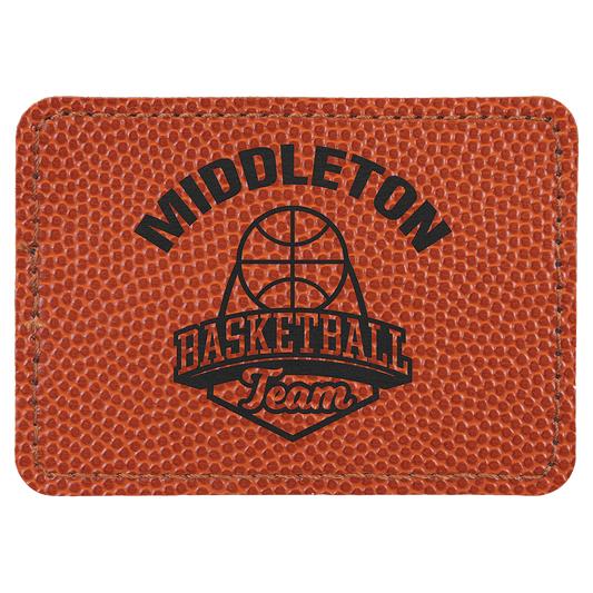 3 1/2" x 2 1/2" Basketball Leatherette Rectangle Patch with Adhesive