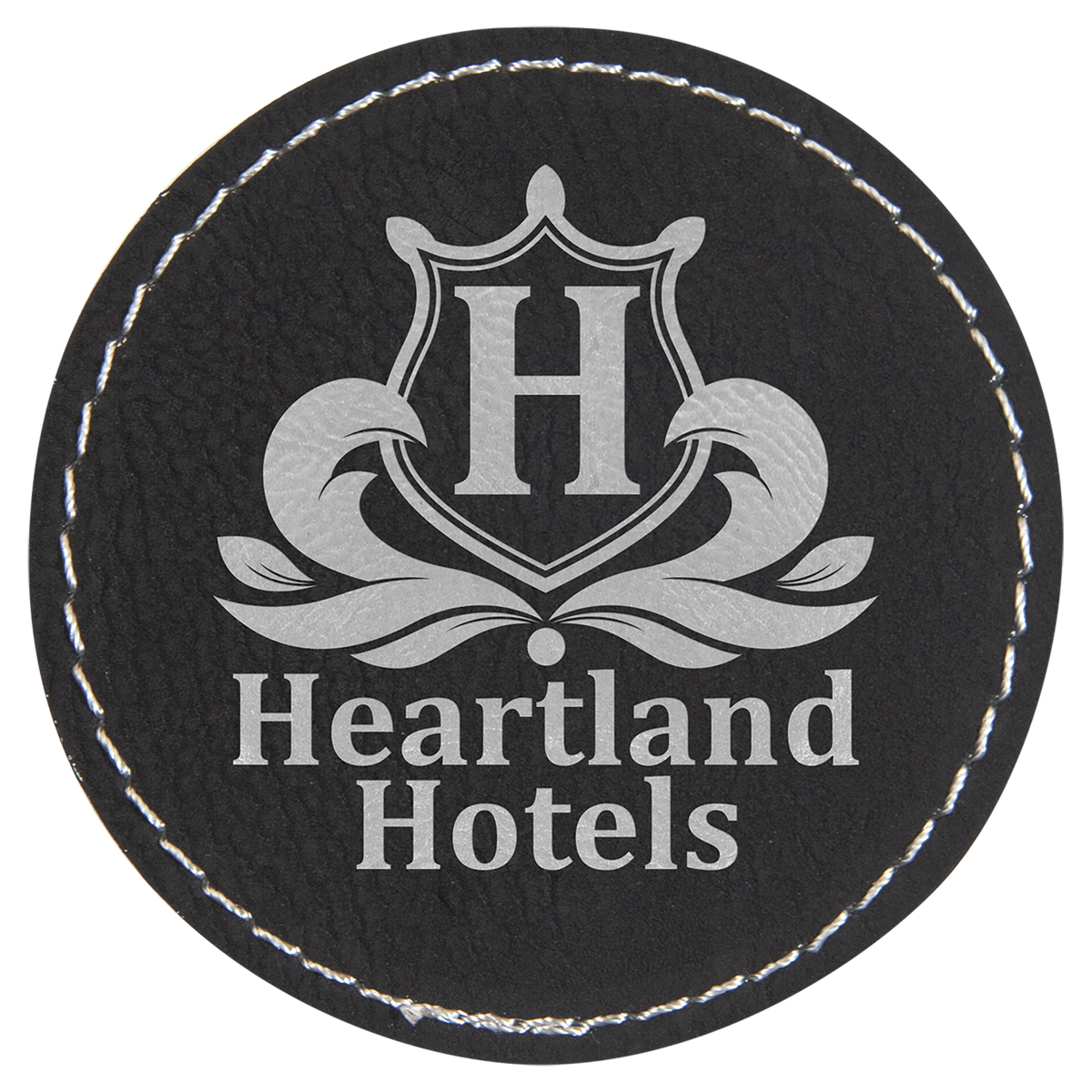 2 1/2" Black/Silver Round Leatherette Patch with Adhesive