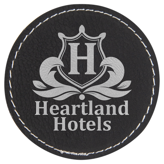 2 1/2" Black/Silver Round Leatherette Patch with Adhesive