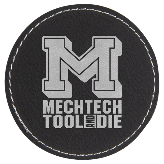 3" Black/Silver Round Leatherette Patch with Adhesive