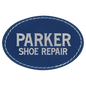 Oval Blue/Silver Laserable Leatherette Patch with Adhesive