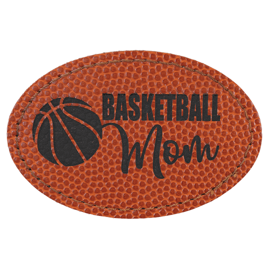 3" x 2" Basketball Oval Leatherette Patch with Adhesive