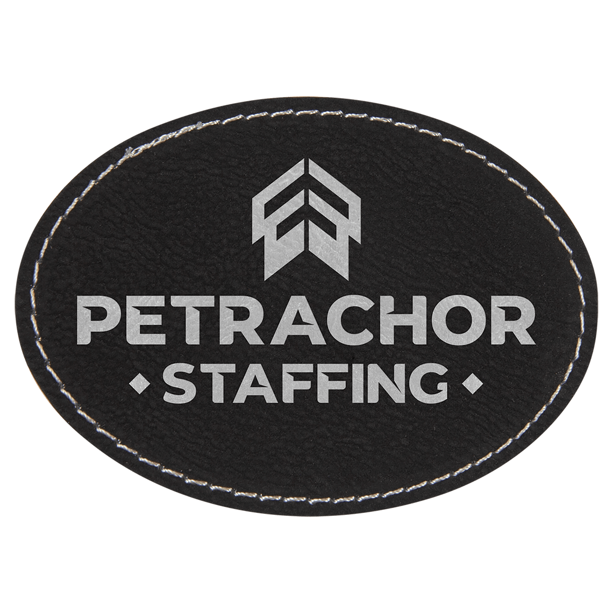 7 1/2" x 2 1/2" Black/Silver Oval Leatherette Patch with Adhesive