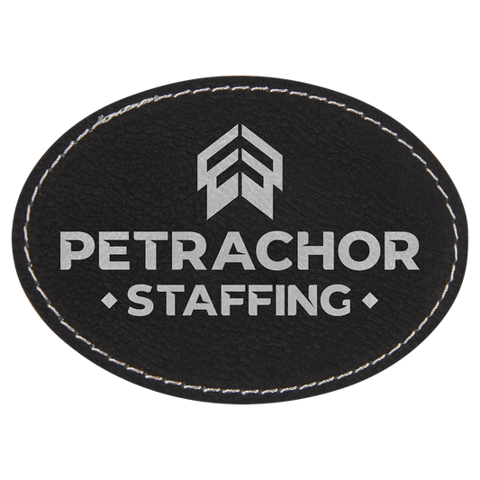 7 1/2" x 2 1/2" Black/Silver Oval Leatherette Patch with Adhesive