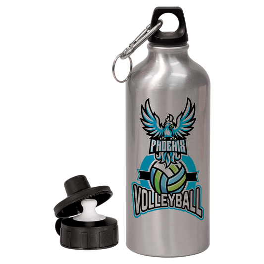 Silver Aluminum 20 oz. Water Bottle with 2 Lids and Carabiner