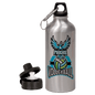 Silver Aluminum 20 oz. Water Bottle with 2 Lids and Carabiner