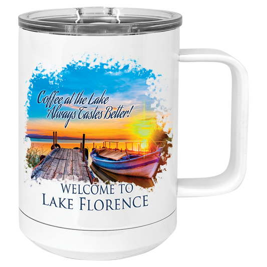 White Full Color Polar Camel 15 oz. Coffee Mug with Slider Lid