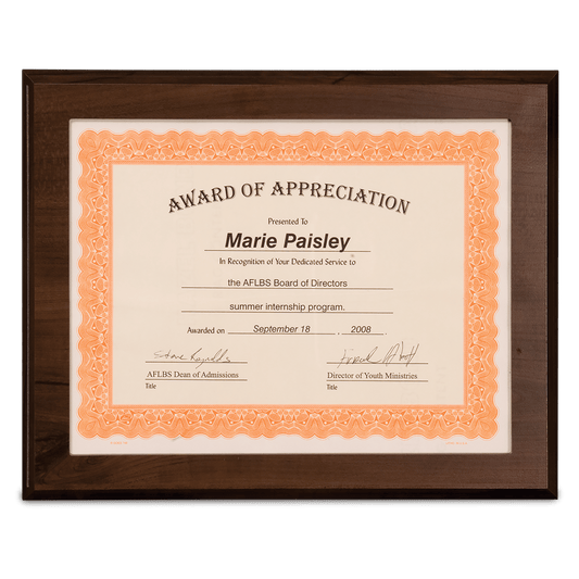Cherry Finish Plaque with Slide-In Certificate Frame