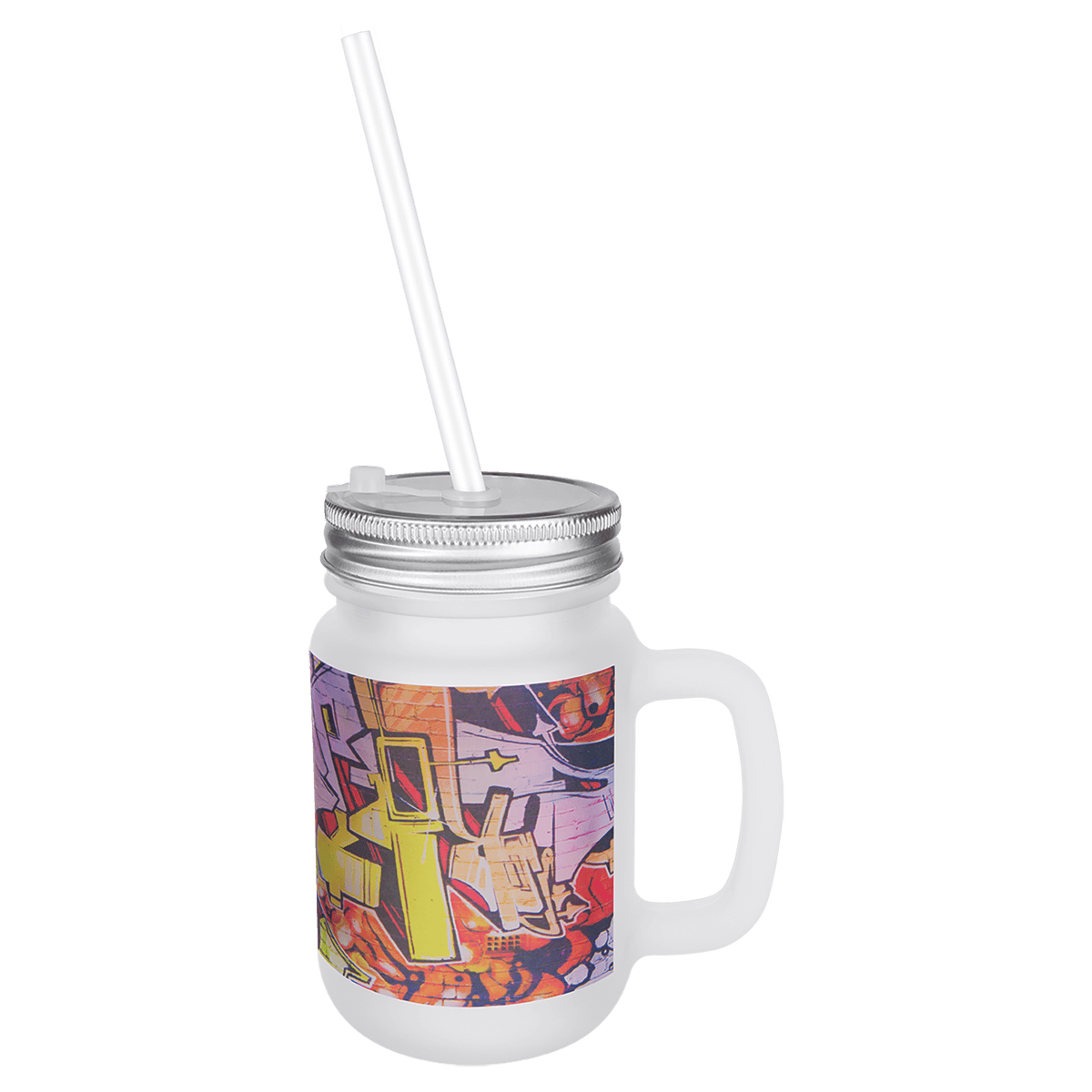 12 oz. Frosted Mason Jar with Metal Lid and Plastic Straw