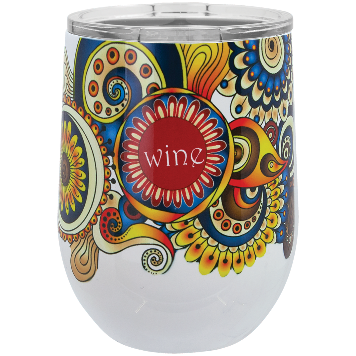 White Full Color Polar Camel 12 oz. Stemless Wine Tumbler w/Clear Lid